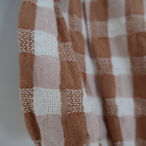 Rylee + Cru one piece, plaid long sleeve onesie, tan and white, 18-24M - Picture 2 of 4